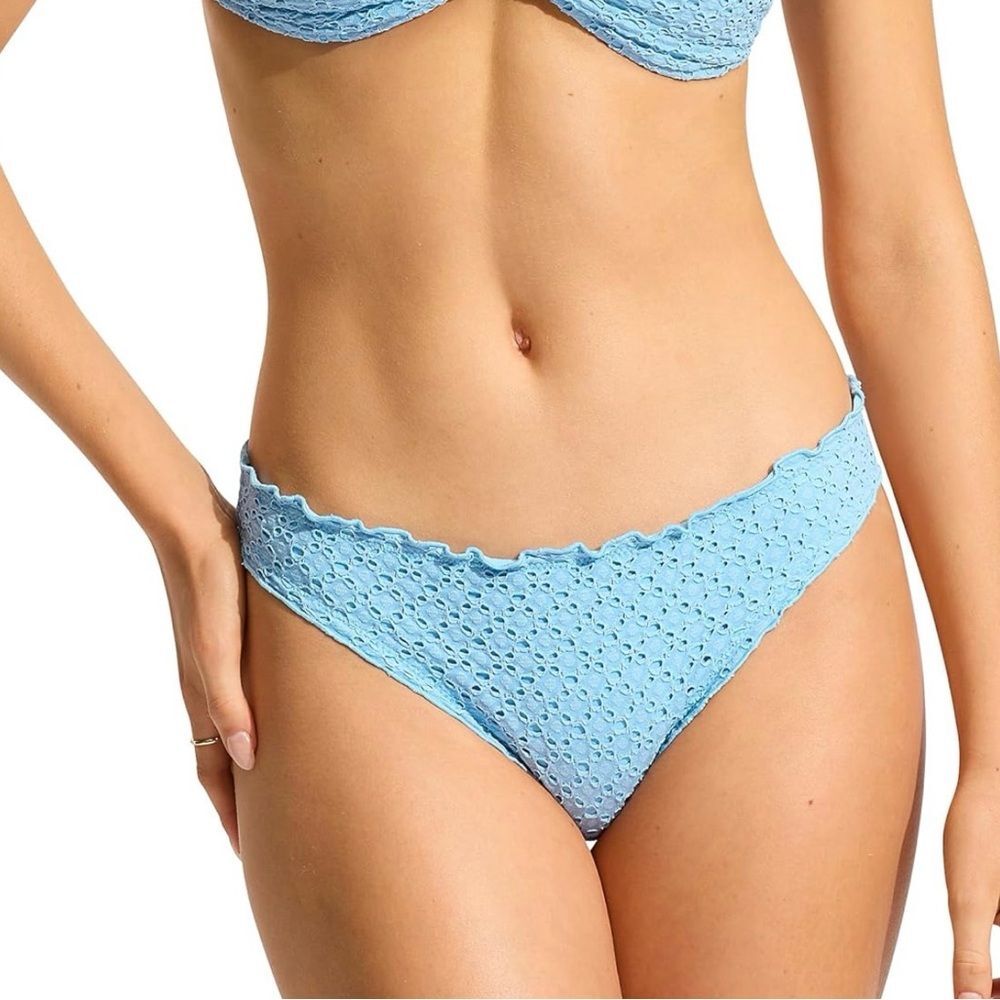 Seafolly Hipster Full Coverage Bikini Bottom Swim Daydreamer Powder Blue 12 NWT